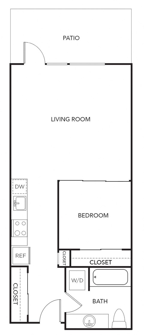 Floor plan for 1 bed, 1 bath, 681 sqft
